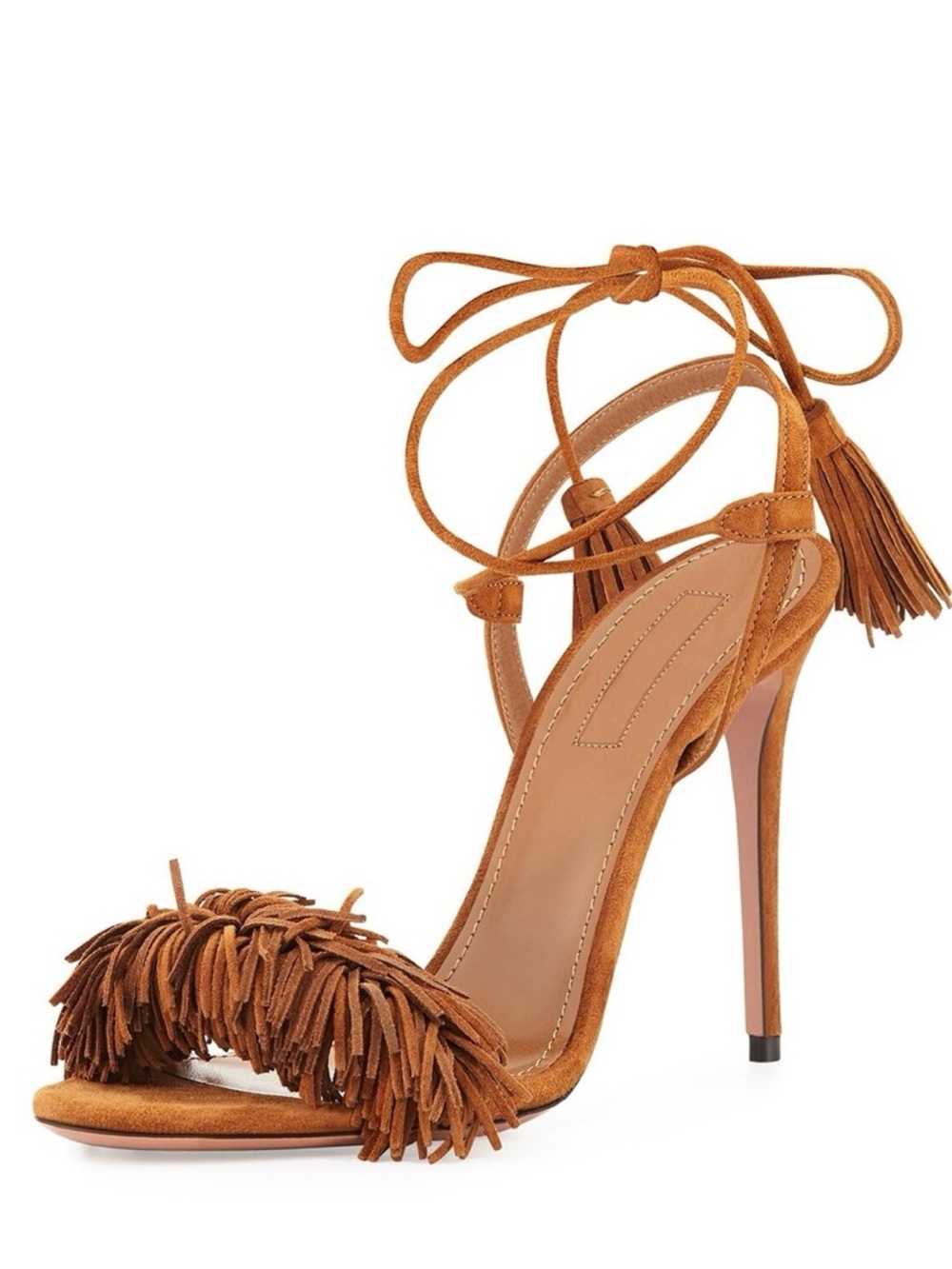 Aquazzura Wild Thing Brown Suede Ankle Strap High Heel Sandals